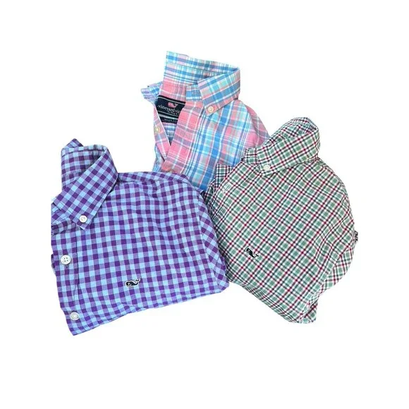 Lot of 3 Vineyard Vines Shirts Boys Large 16 Long Sleeve Whale Shirt Plaid - Picture 1 of 15